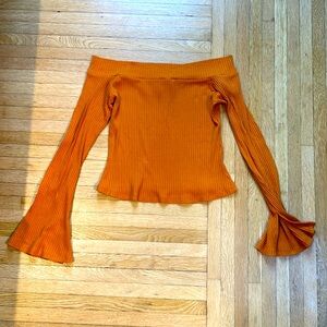 Forever21 Off-Shoulder Burnt Orange Top with Bell Sleeves - Size L